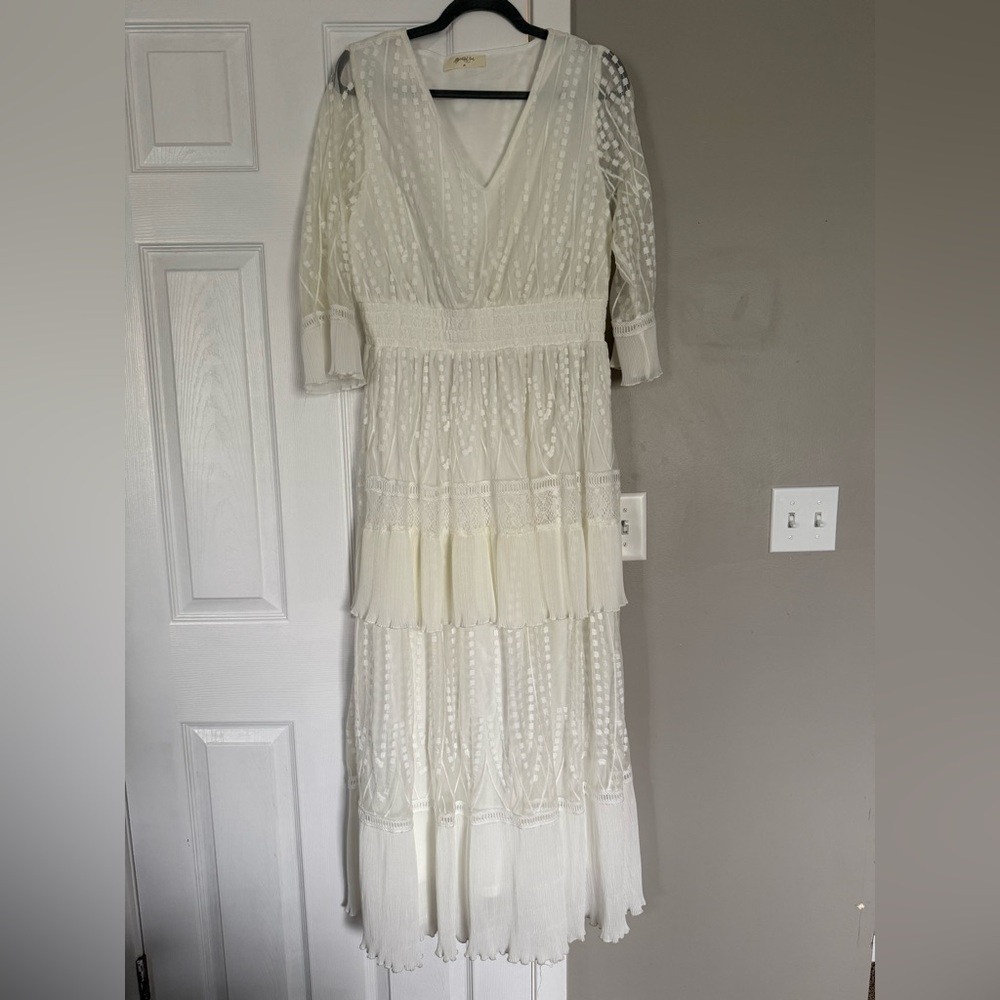 A Beautiful Soul Elegant White Maxi Dress Lace Ruffles